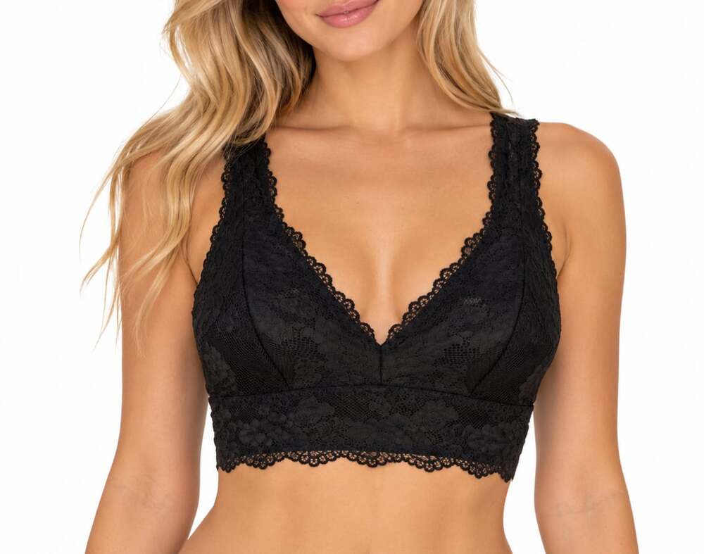 Auden Black Lace V-Neck Bralette Longline Crop Top